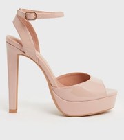New Look Pale Pink Patent 2 Part Stiletto Platform Heel Sandals